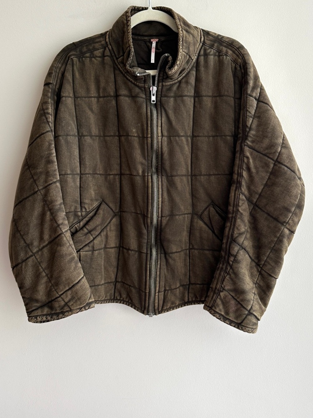Free People Quilted Dolman Knit Jacket, Dusted Military Green, Size Small